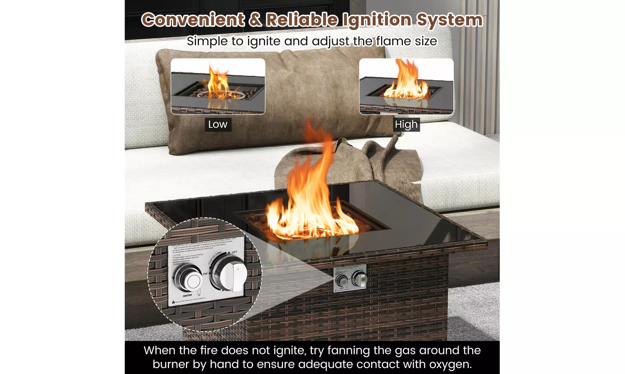 Costway Propane Fire Pit Table with Metal Slatted Tabletop & Steel Burner