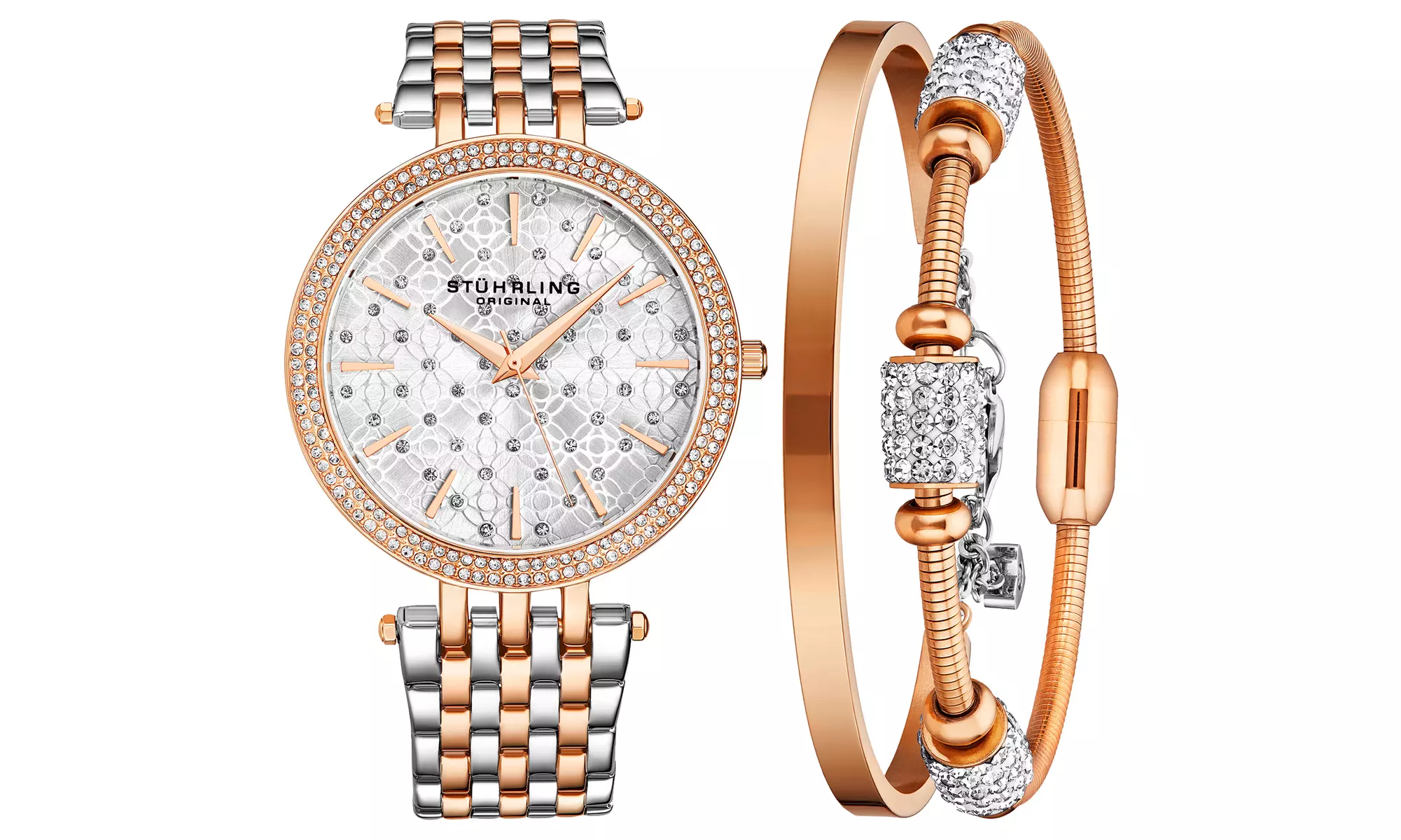 Stuhrling Original Women's Crystal Dial Watch and Bangel Set - Second Medium