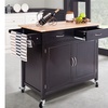 Image 13: Rolling Kitchen Cart Island Wood Top Storage Trolley Cabinet Utility Modern