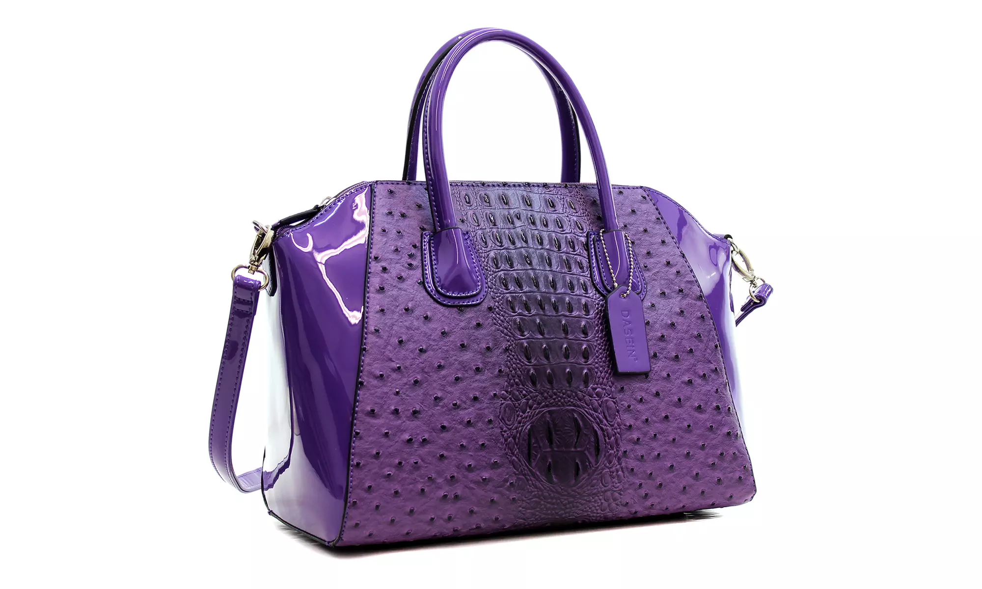MMK COLLECTION Faux Ostrich Leather Weekender Satchel Purse with Removable Strap - Second Medium