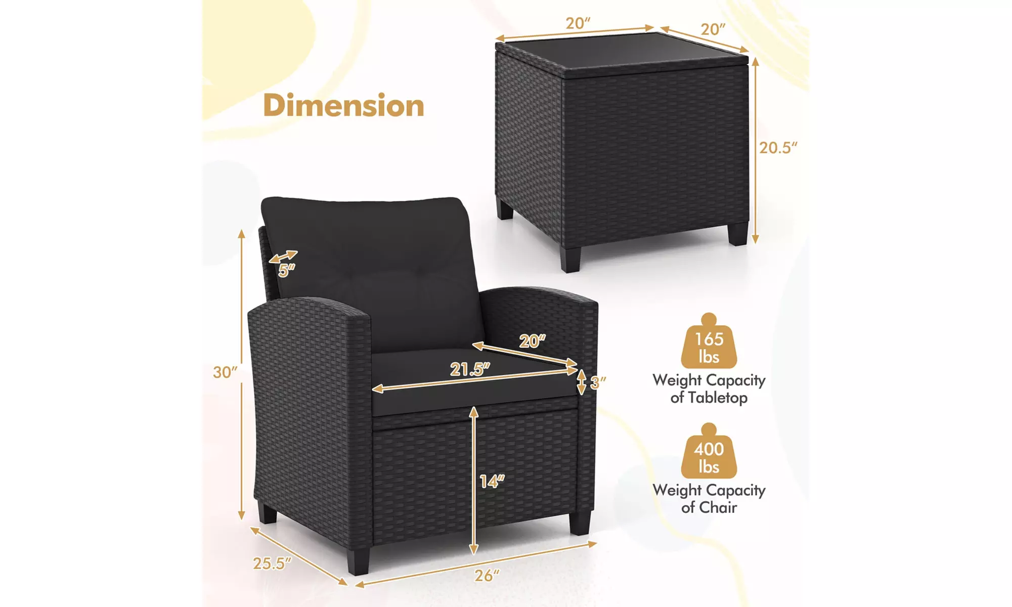  Three-Piece Costway Patio Furniture Set with Tempered Glass Coffee Table