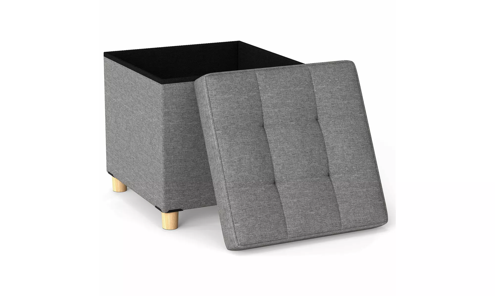 Costway 18 Inches Ottoman with Storage,Tray & Rubber Wood Legs for Small Space