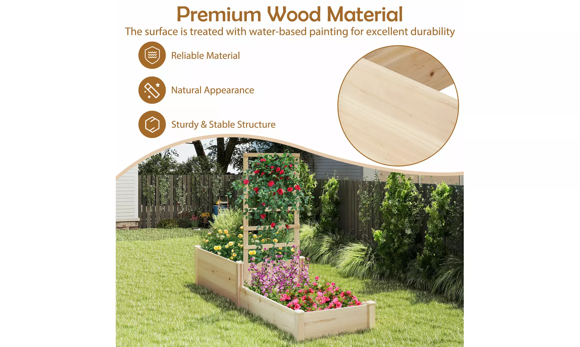 Costway Raised Garden Bed with Trellis 2 Planter Boxes Open-ended Base