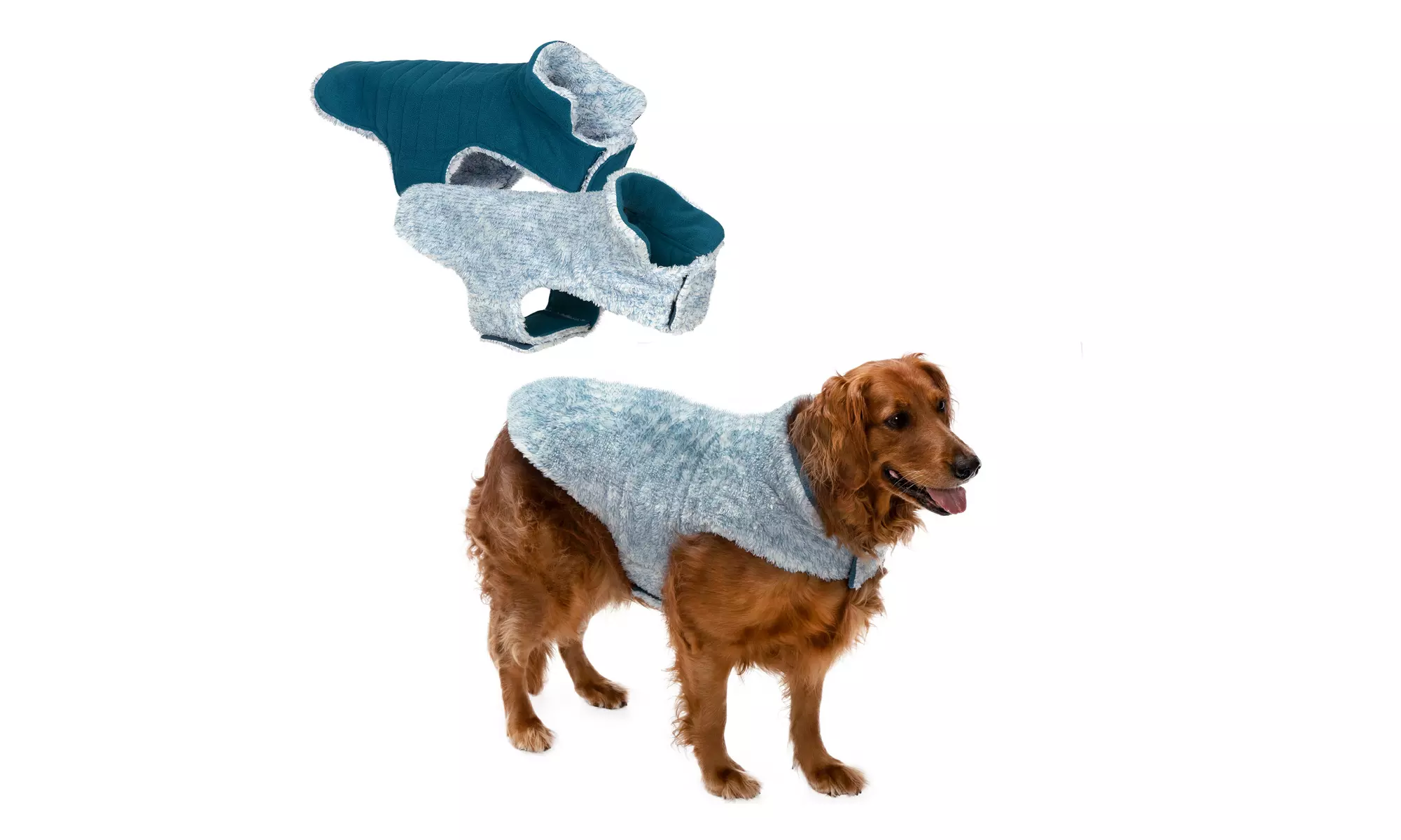 FurHaven Flex-Fit Faux Fur Warn and Cozy Reversible Dog Coat