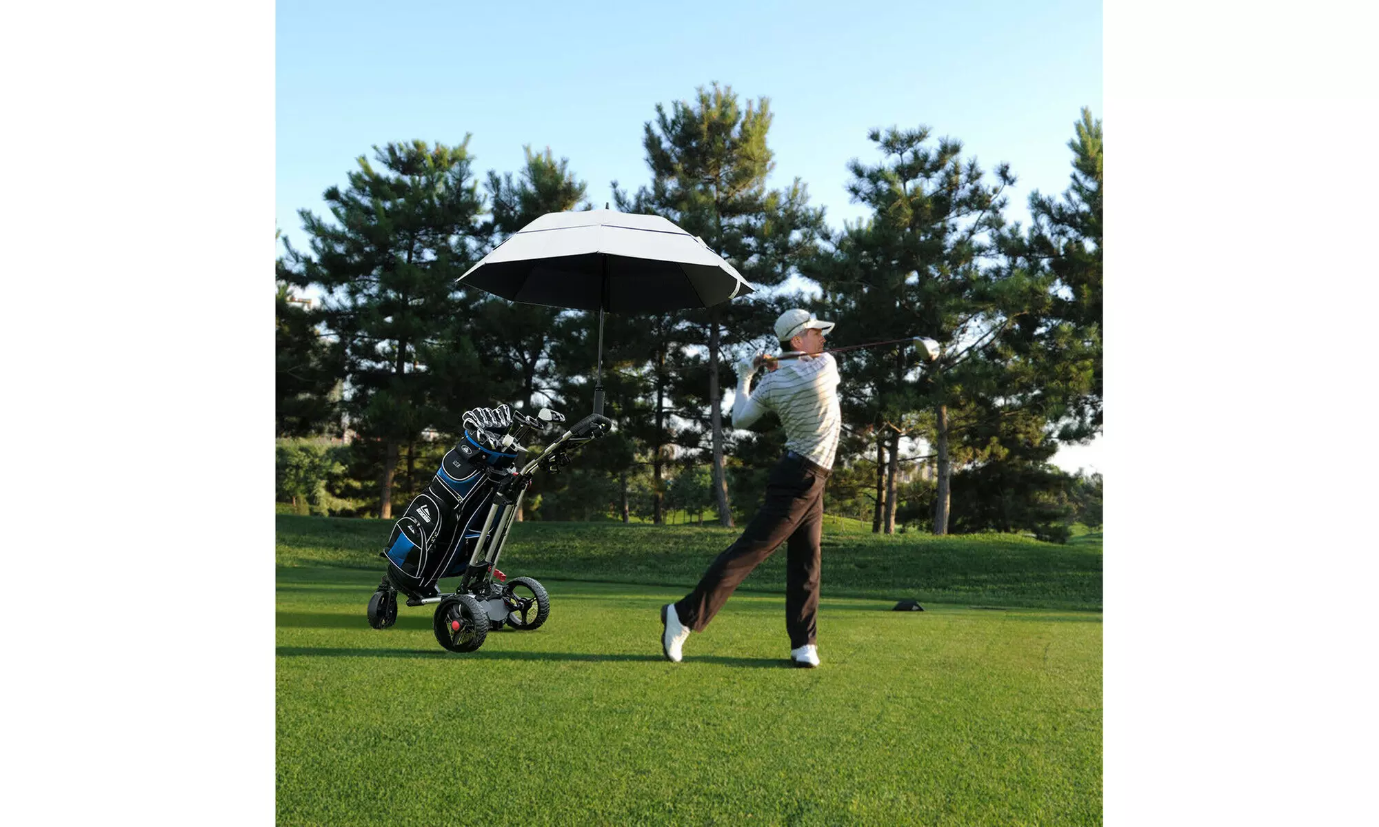 Foldable Electric Golf Push Cart With Umbrella Holder Lithium Battery 120W - Primary Image