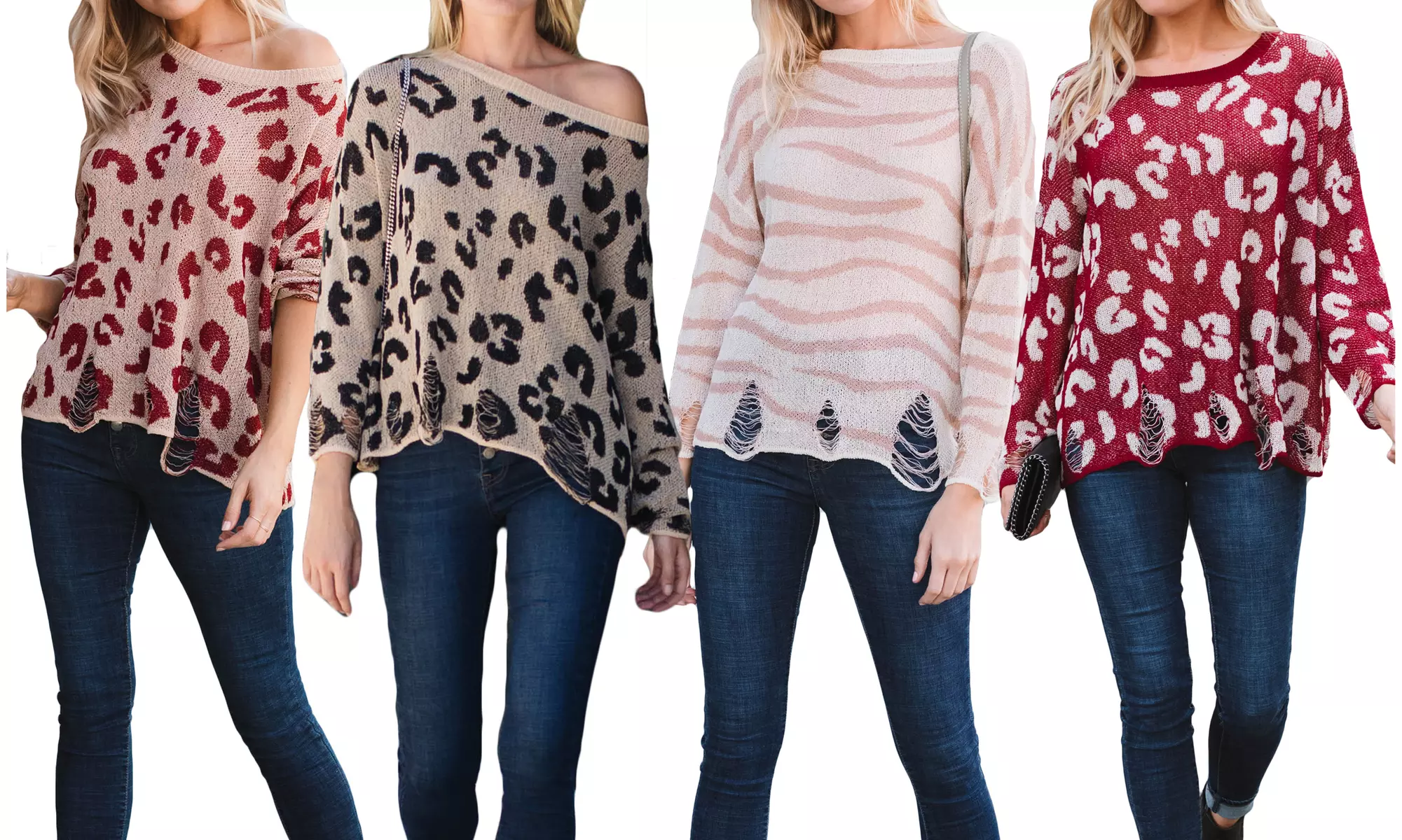 Women's Sheer Distressed Animal Print Sweater. Plus Sizes Available - Primary Image