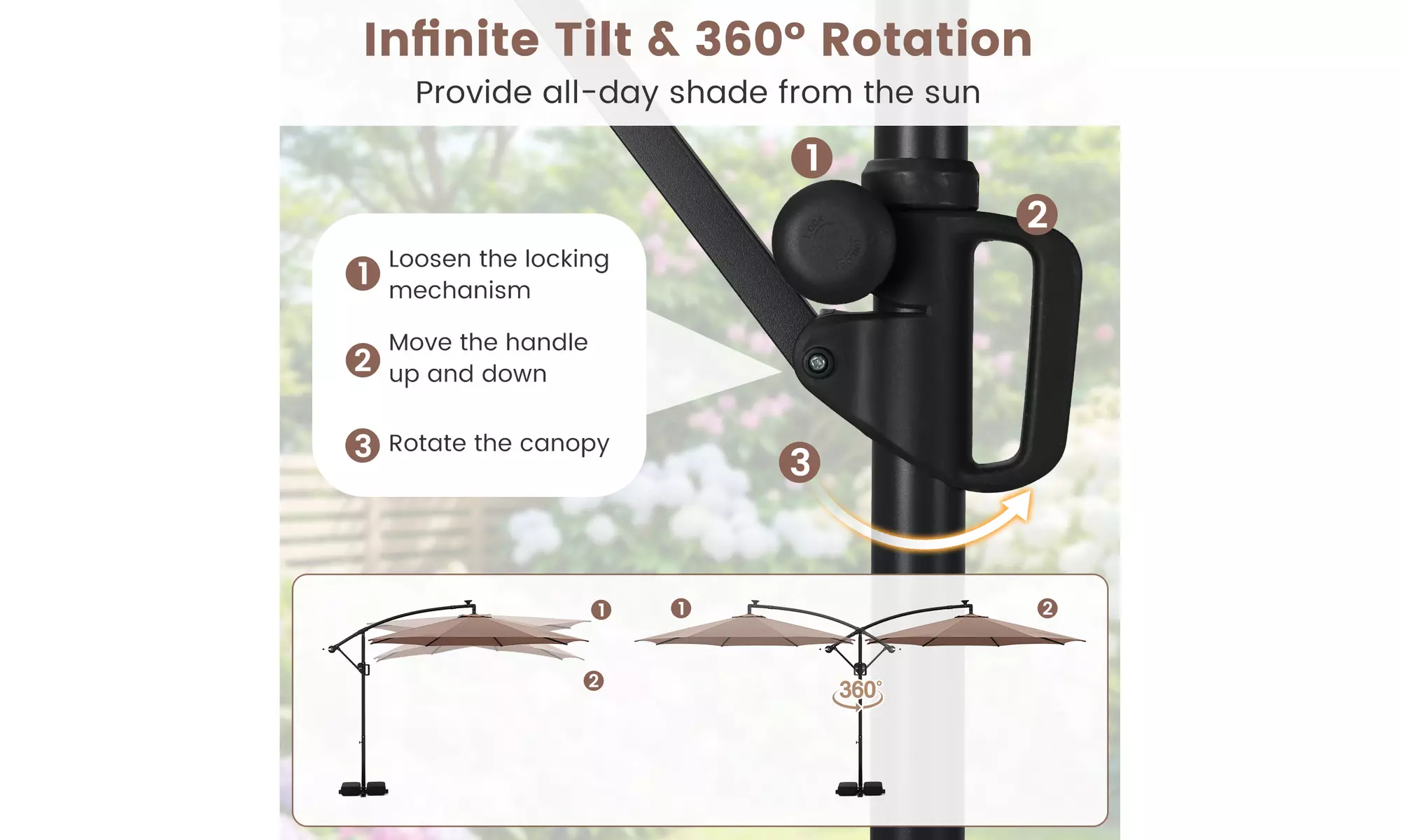 Costway 10 FT Solar Offset Hanging Umbrella with Base