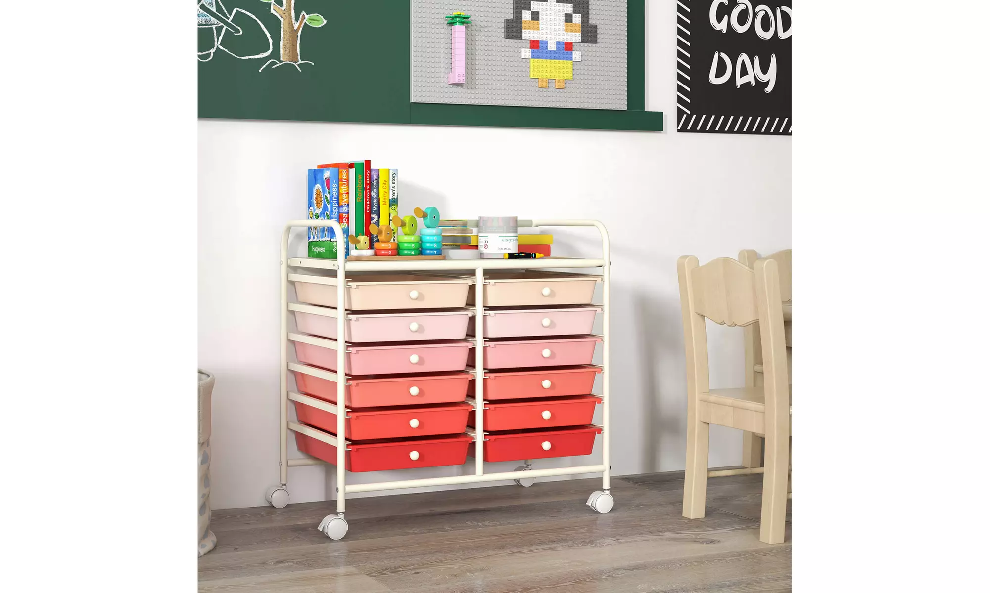 Costway 12 Drawers Rolling Cart Storage Scrapbook Paper Studio Organizer Bins