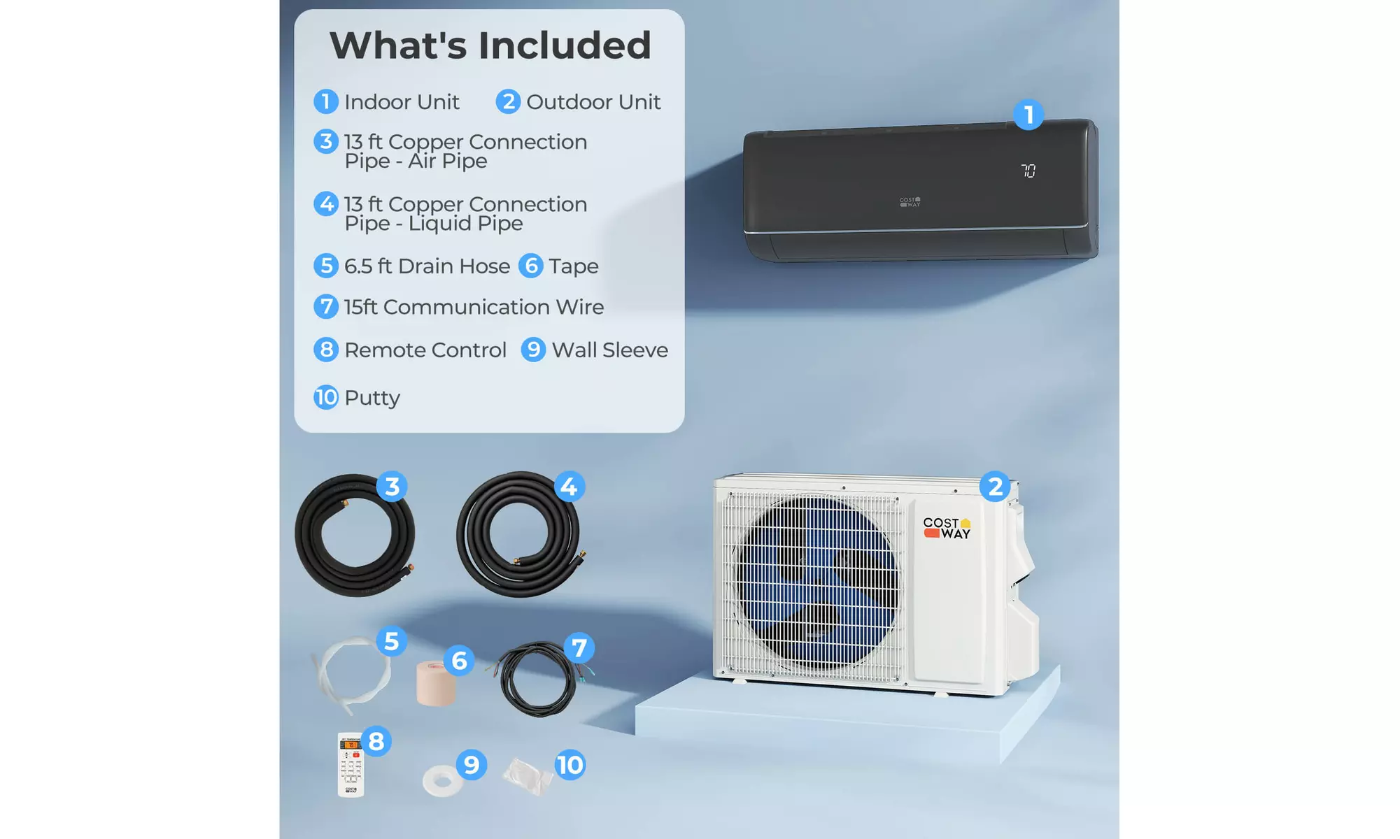 Costway Wifi Enabled Mini Split AC 20.5/22 SEER2 115V Inverter Air Conditioner