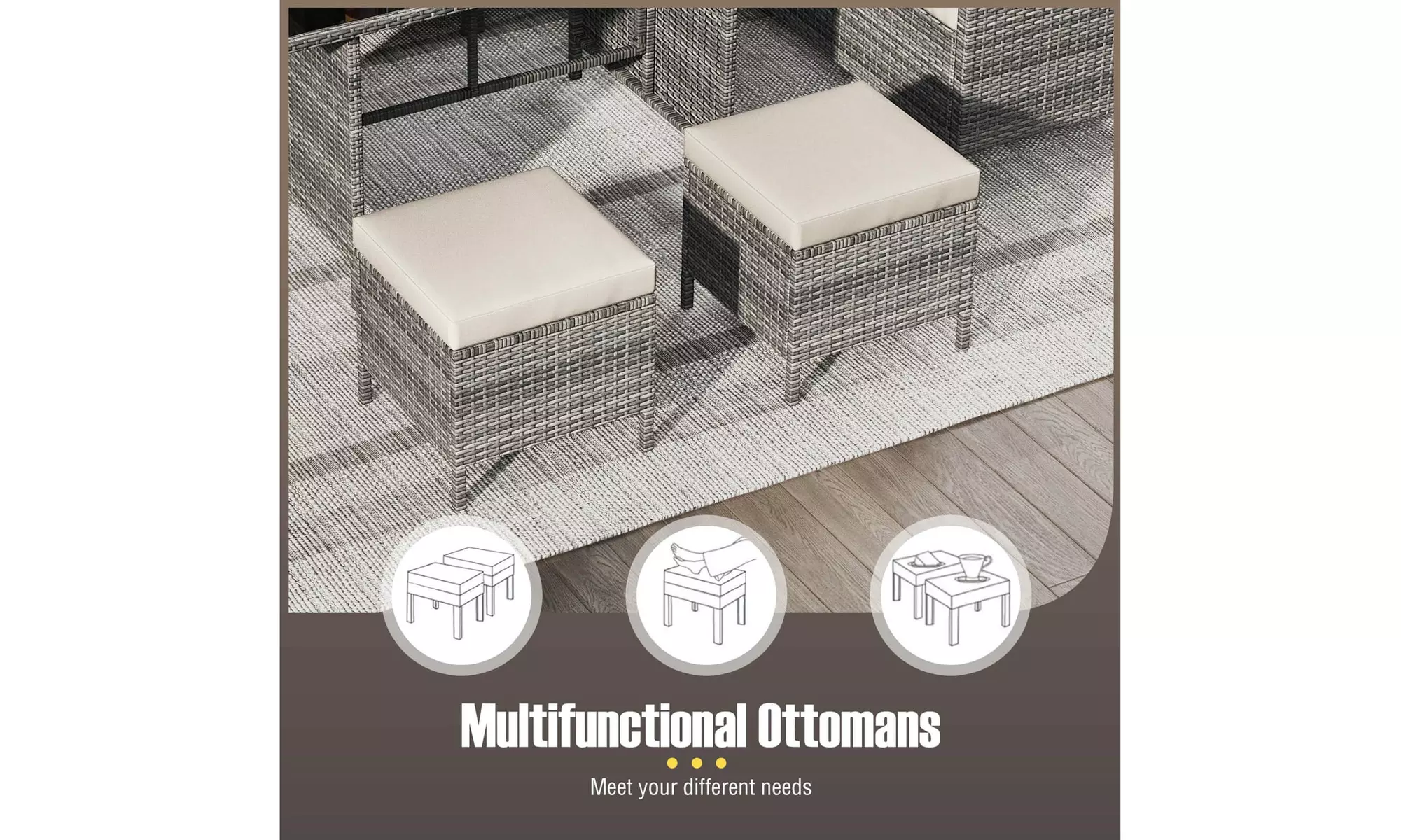 Costway 7-Piece PE Rattan Patio Dining and Sectional Sofa Set