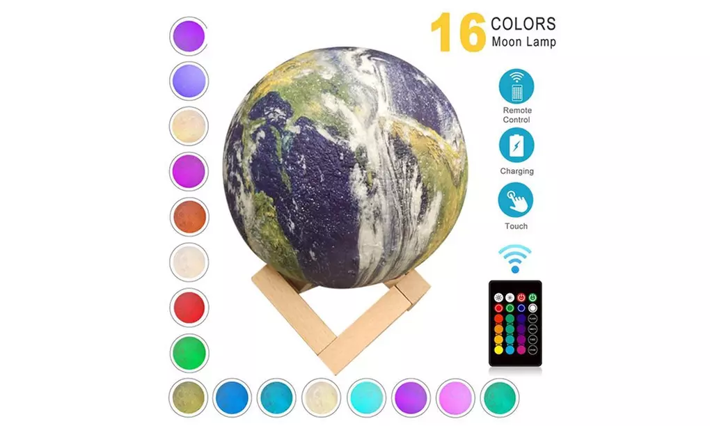 Moon, Galaxy, or Earth Color-Changing 3D Lamp w/ Touch Sensor & Remote Control