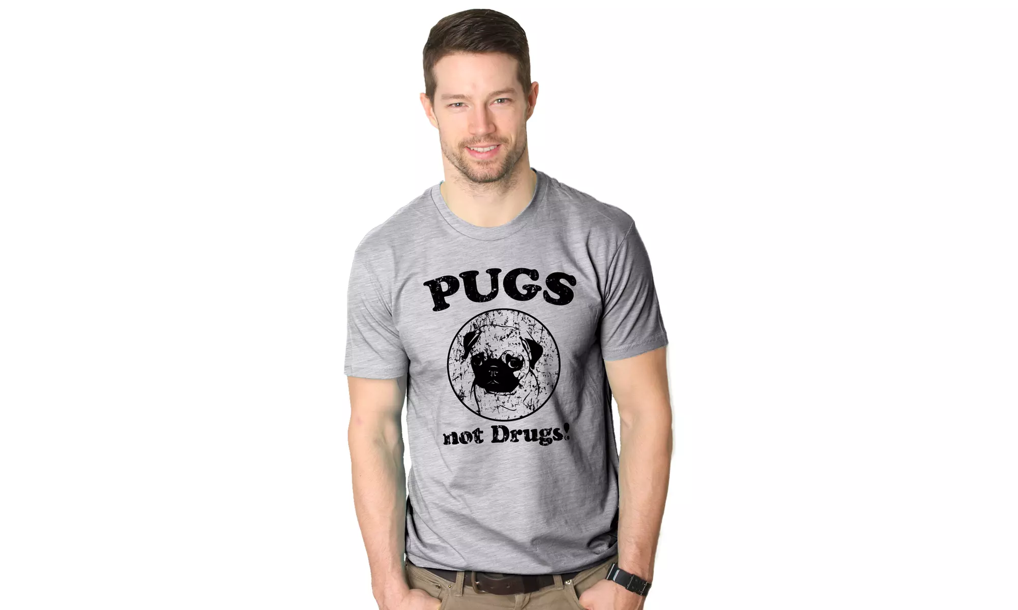 Mens Pugs Not Drugs T shirt Pug Face Funny T shirts Dogs Humor Novelty Tees - Primary Image
