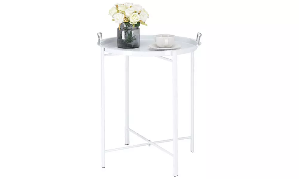 Metal Tray Table Round End Table Sofa SideTable Living Room Bedroom - Primary Image