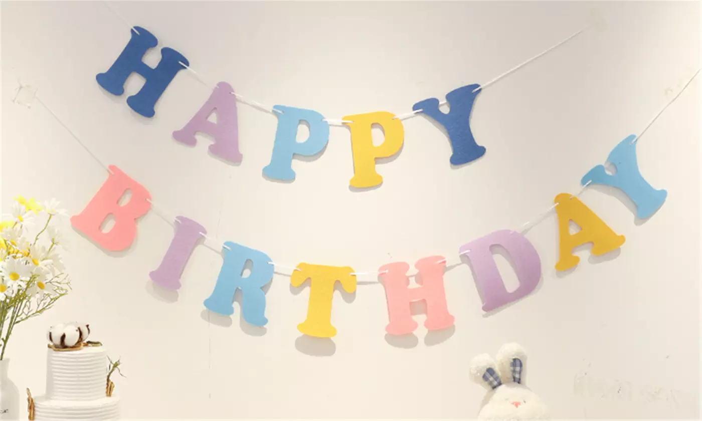 Happy Birthday Banner Colorful Bunting Banner Flags for Birthday Party - Primary Image