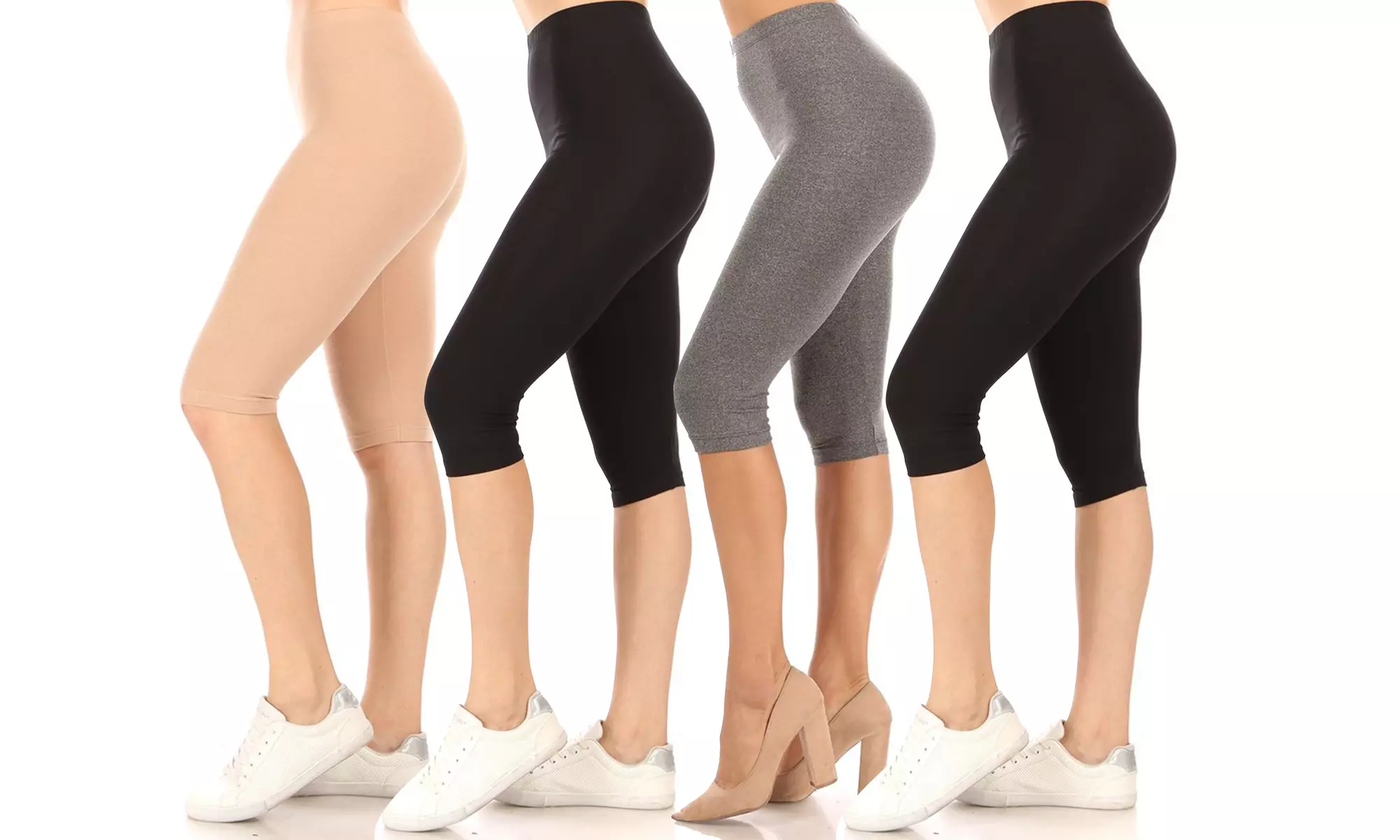 Women's High Waist Casual Solid Capri Leggings (Pack of 2) - Primary Image