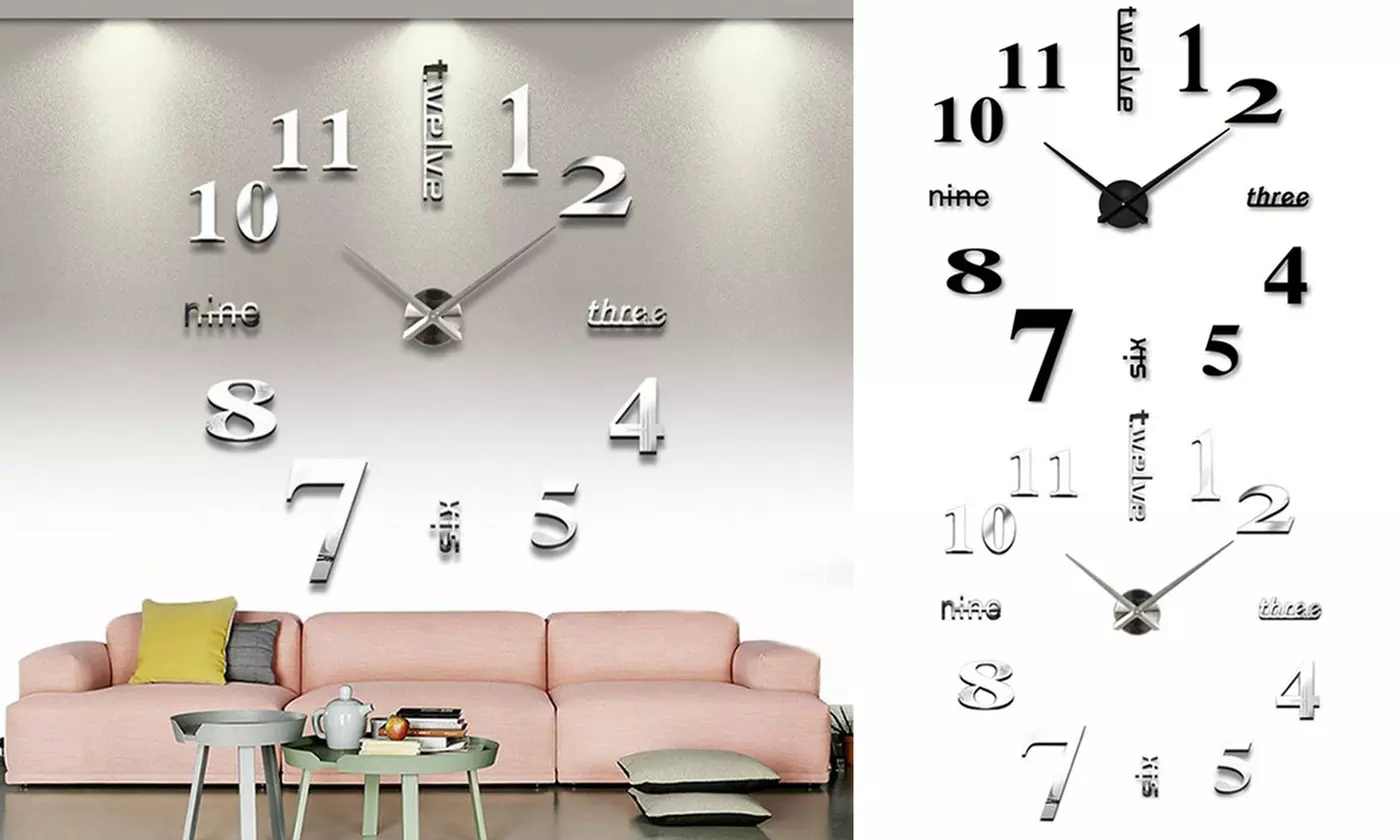 Modern DIY Wall Clock 3D Mirror Surface Sticker Home Decor Art Design - Primary Image