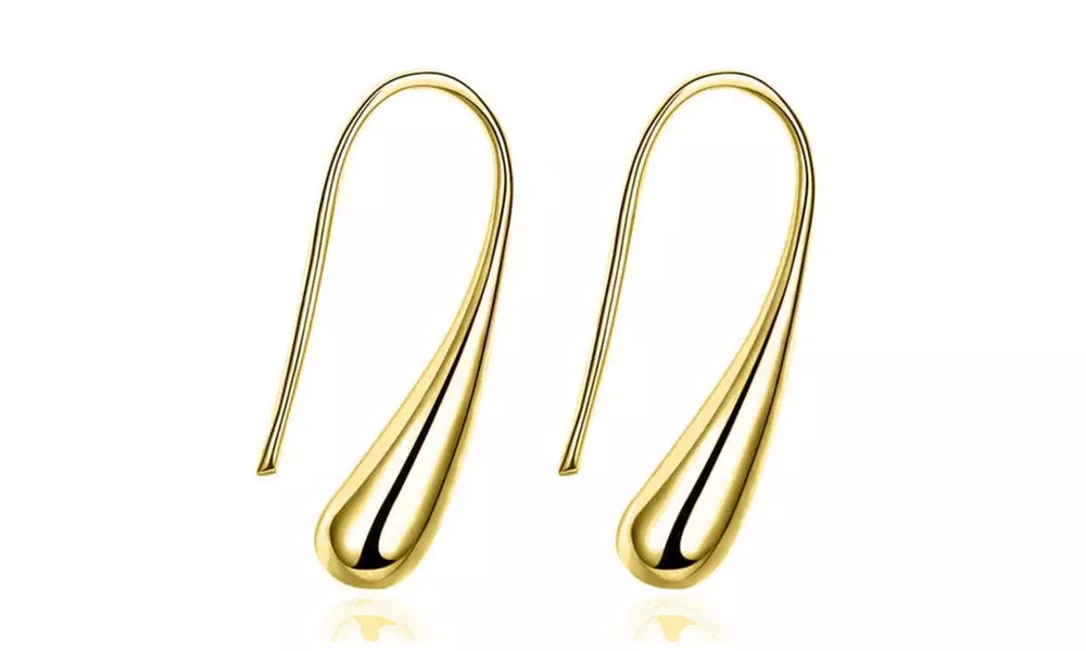 Italian Sterling Silver Water Drop Earrings in 18K Yellow Gold