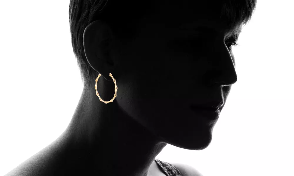 Sevil Bamboo Hoop Earrings in 18K Gold Plating - Second Medium