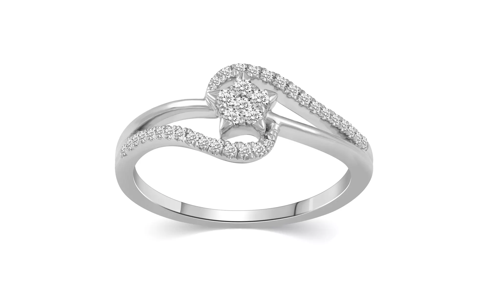 1/4 CTTW Diamond Star Cluster Bypass Ring in Sterling Silver by Fifth and Fine - Primary Image