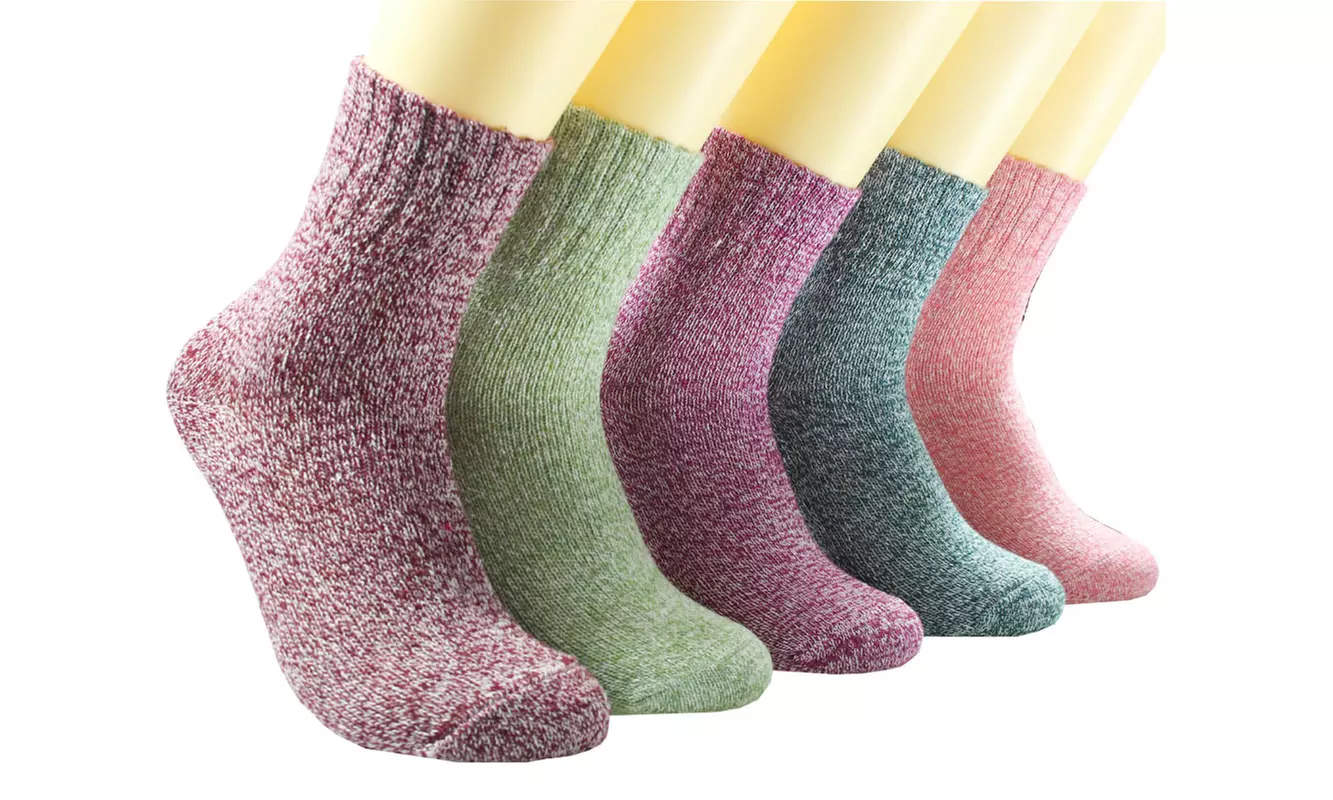 5 Pack Women's Assorted Solid & Patterned Warm Wool Knit Crew Socks - Primary Image