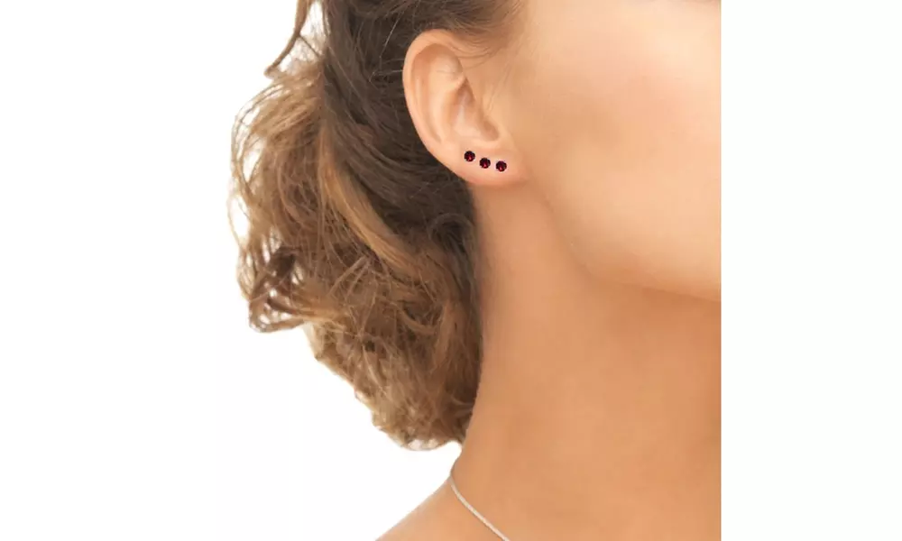 3-Pr Set Red 3mm Round Sterling Silver Stud Earrings Made w/ European Crystals - Second Medium