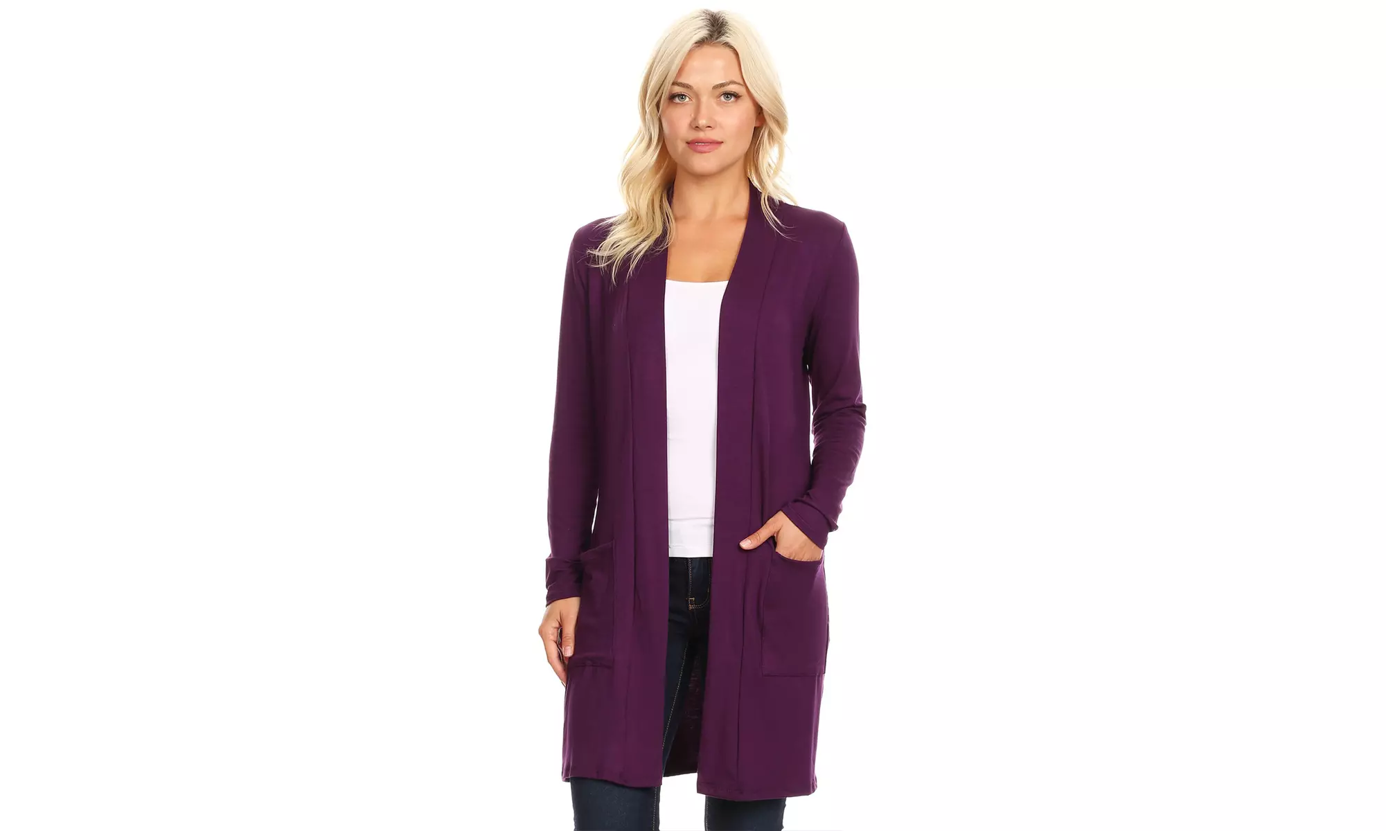 Women's Casual Open Front Basic Long Sleeves Side Pockets Solid Cardigan