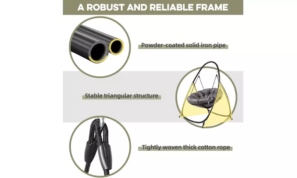 Heavy-Duty Steel Hanging Egg Swing Chair with Cushion and Stable Four-Leg Base