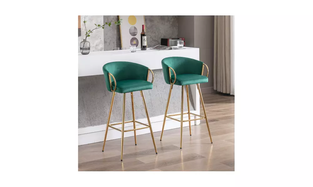  26''  Set of 2 Velvet Kitchen Island Counter Bar Stool with Hand- Wave Back