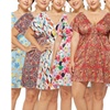 Image 1:  Women's Plus Size Short Sleeve Dresses Casual Print Drawstring Waist Midi Dress