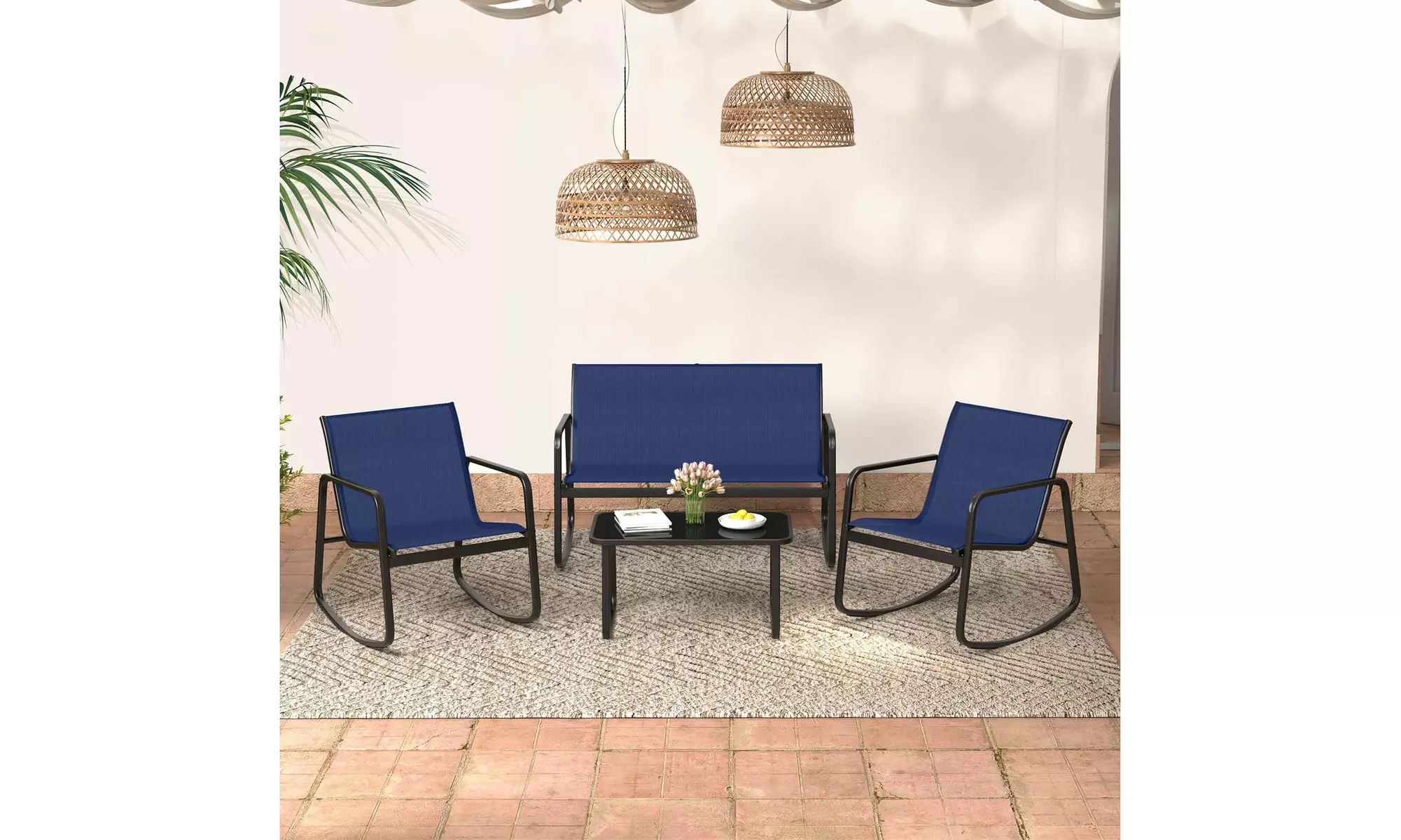 Costway 8- or 4-Piece Patio Rocking Chairs and Loveseat with Glass-Top Table