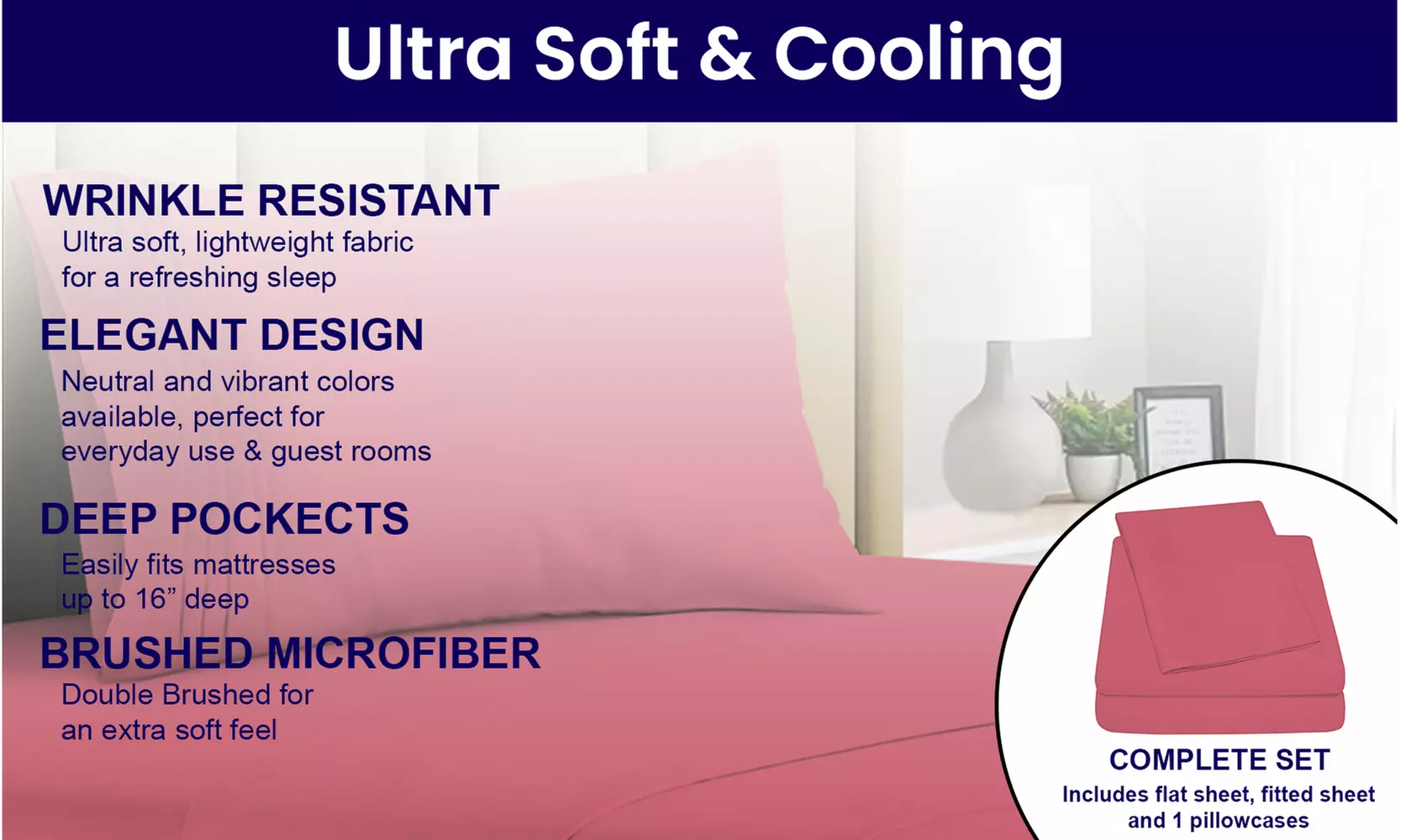 1800 TC Twin Sheet Set - 3PC Double Brushed Bamboo Blend