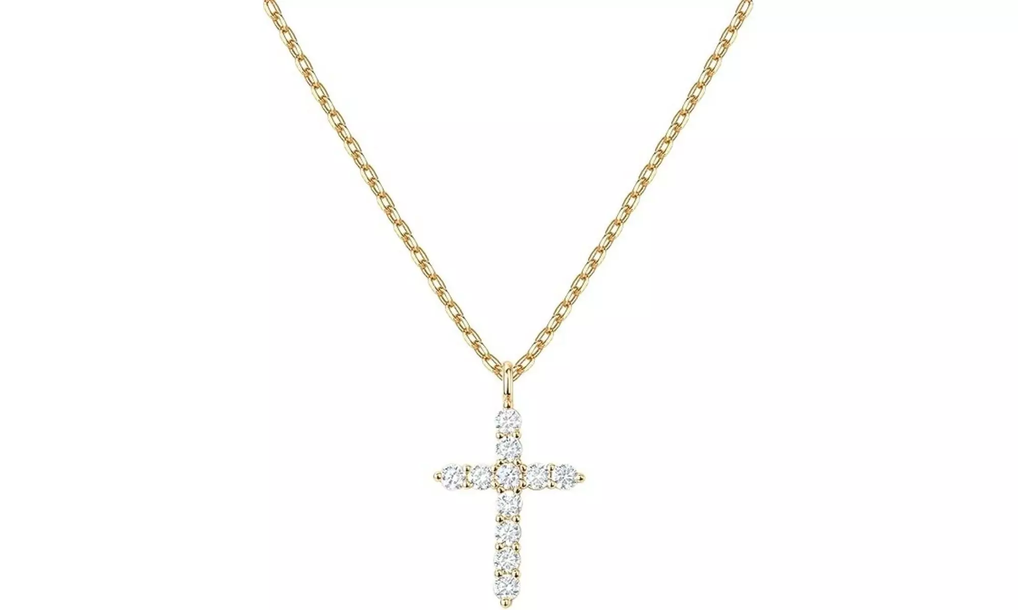 925 Sterling Silver Cubic Zirconia Cross Pendant Necklace, Silver & Gold Plated