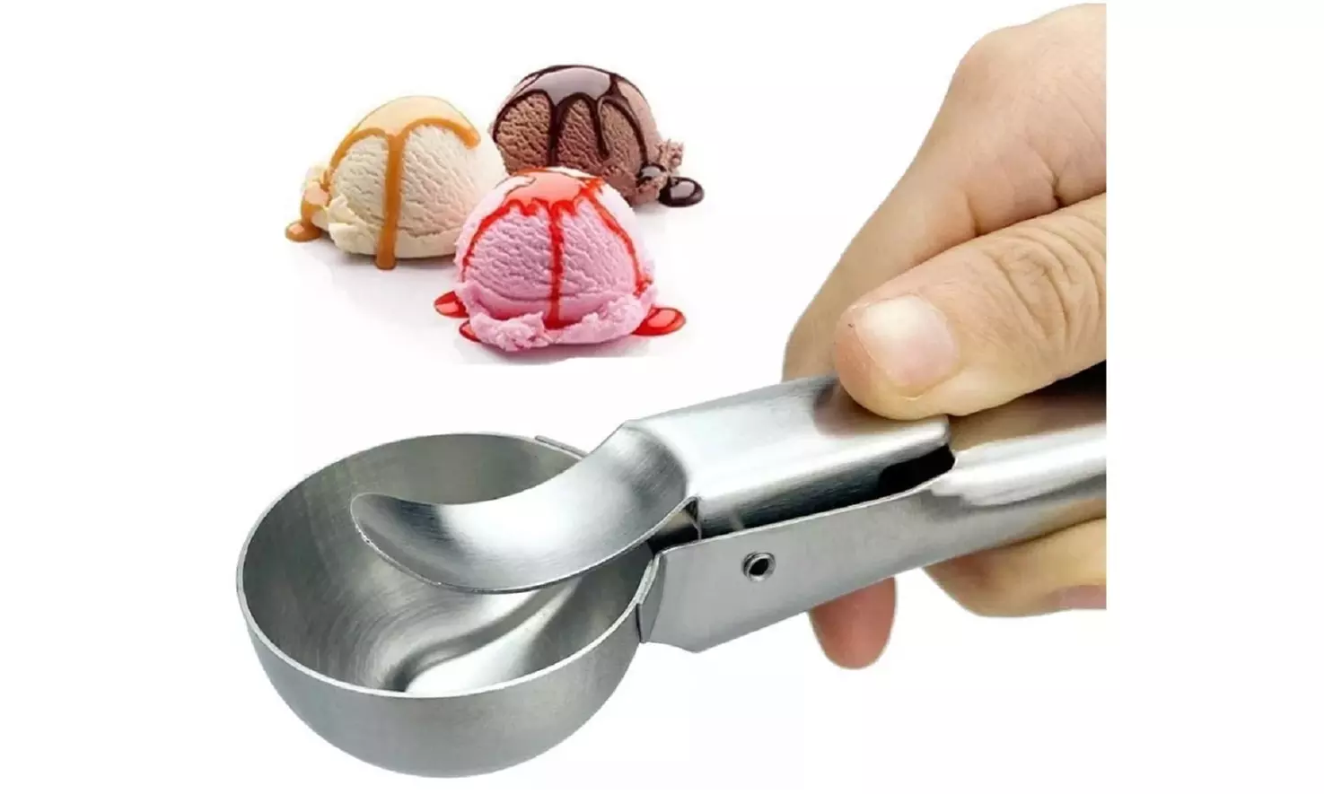 Ice Cream Scoop Easy Trigger Stainless Steel Cookie Water Melon Dough Spoon US - Primary Image