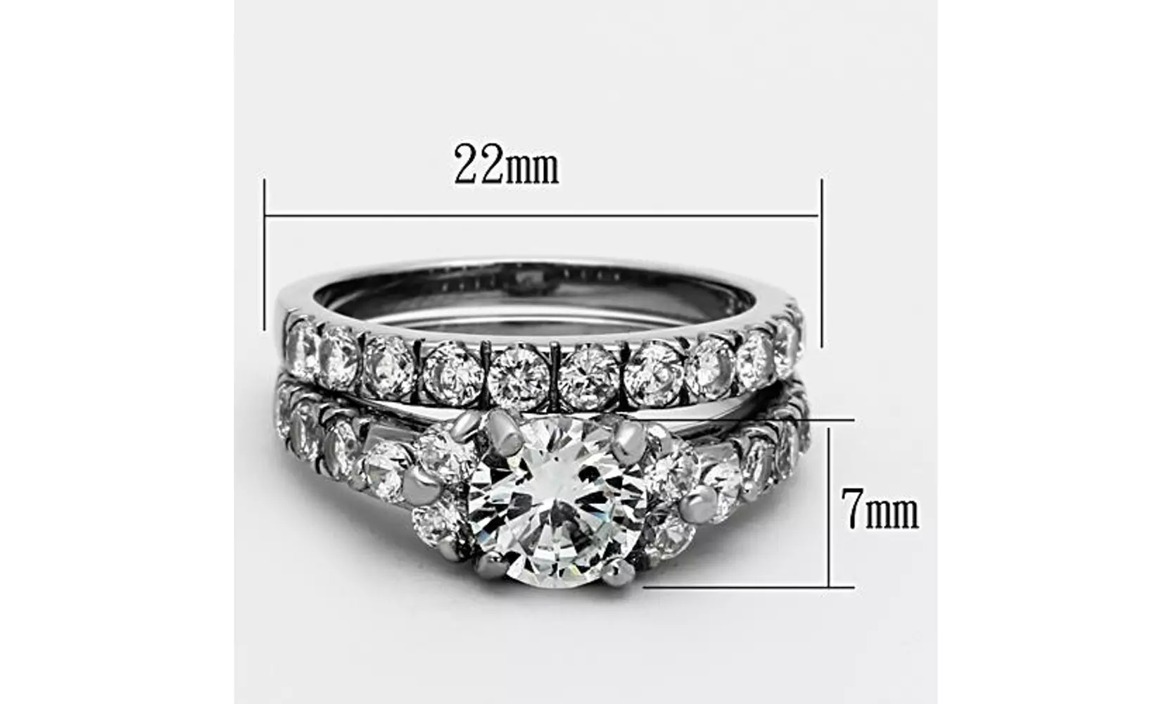 Womens 2.50ct Round Cut Cubic Zirconia and Stainless Steel Wedding Ring Set