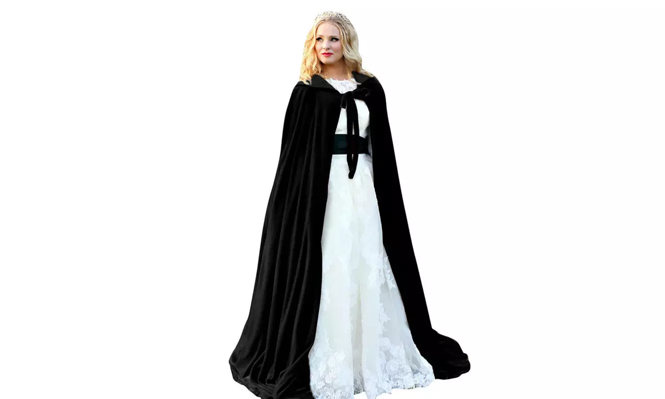 Medieval Vampire Velvet Hooded Cloak Long Robe Witch Capes Halloween Costume