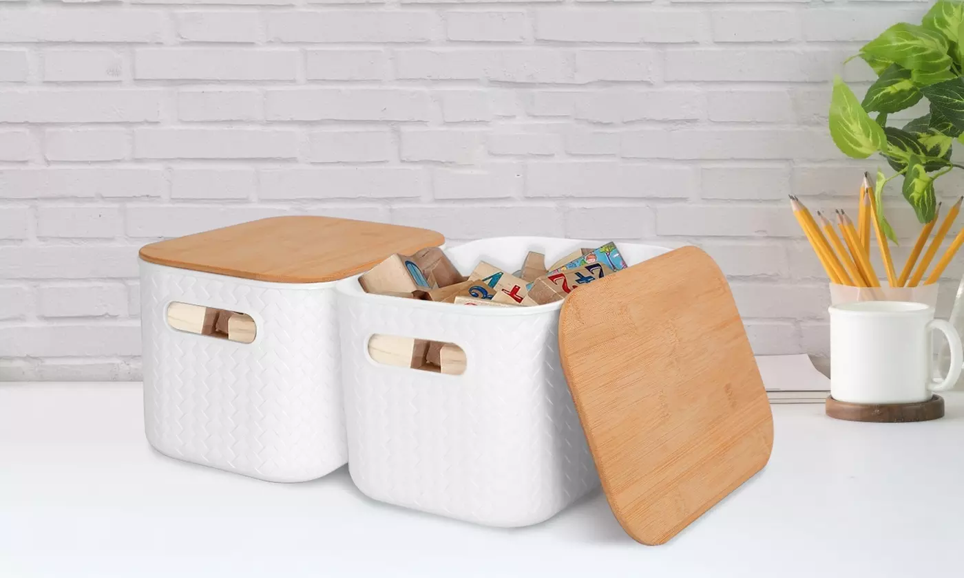 NewHome Stackable Storage Bins with Bamboo Lids Plastic Containers (2-Pack)