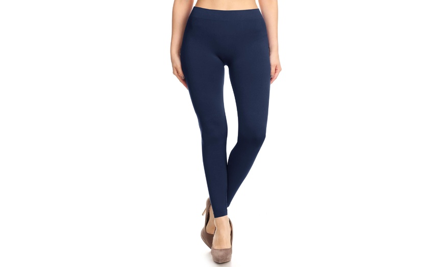 Image 85: Plus size,Solid Color Basic Soft Comfy Elastic Waistband High Waist Leggings
