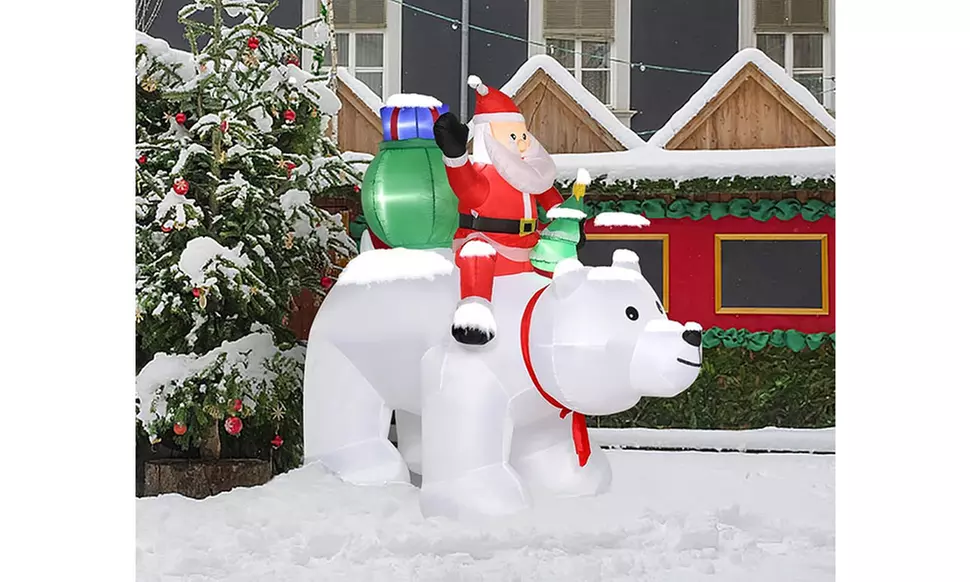 6ft Christmas Inflatable Santa Riding A Polar Bear Blow Up Yard Decoration - Primary Image