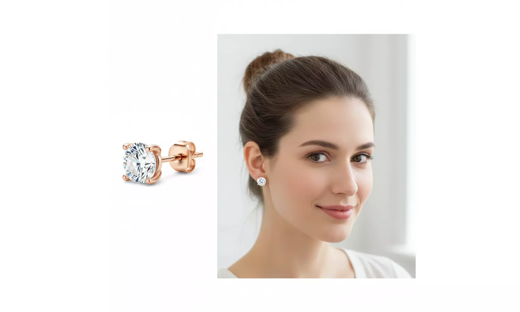 14K Rose White & Yellow Gold Round cut Created Diamond 1/4, 1/2 ct Stud Earrings