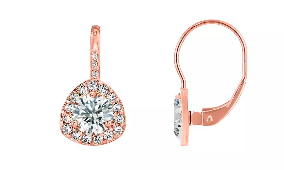 Trillion Cut Halo Leverback Earrings Made With Crystals By Swarovski