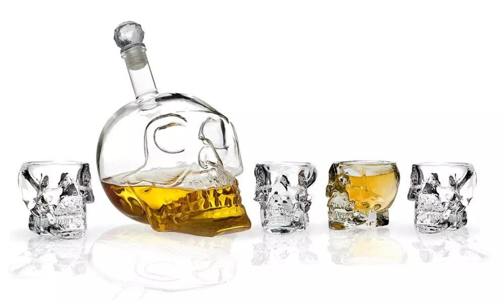 Halloween Skull Decanter and Shot Glass Gift Set (1-, 4-, or 5-Piece) - Second Medium