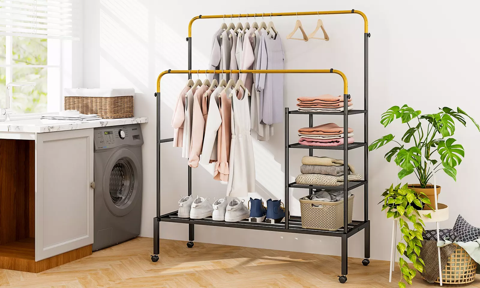 Costway Rolling Clothes Drying Rack Double Rods Garment Rack Height Adjustables - Primary Image