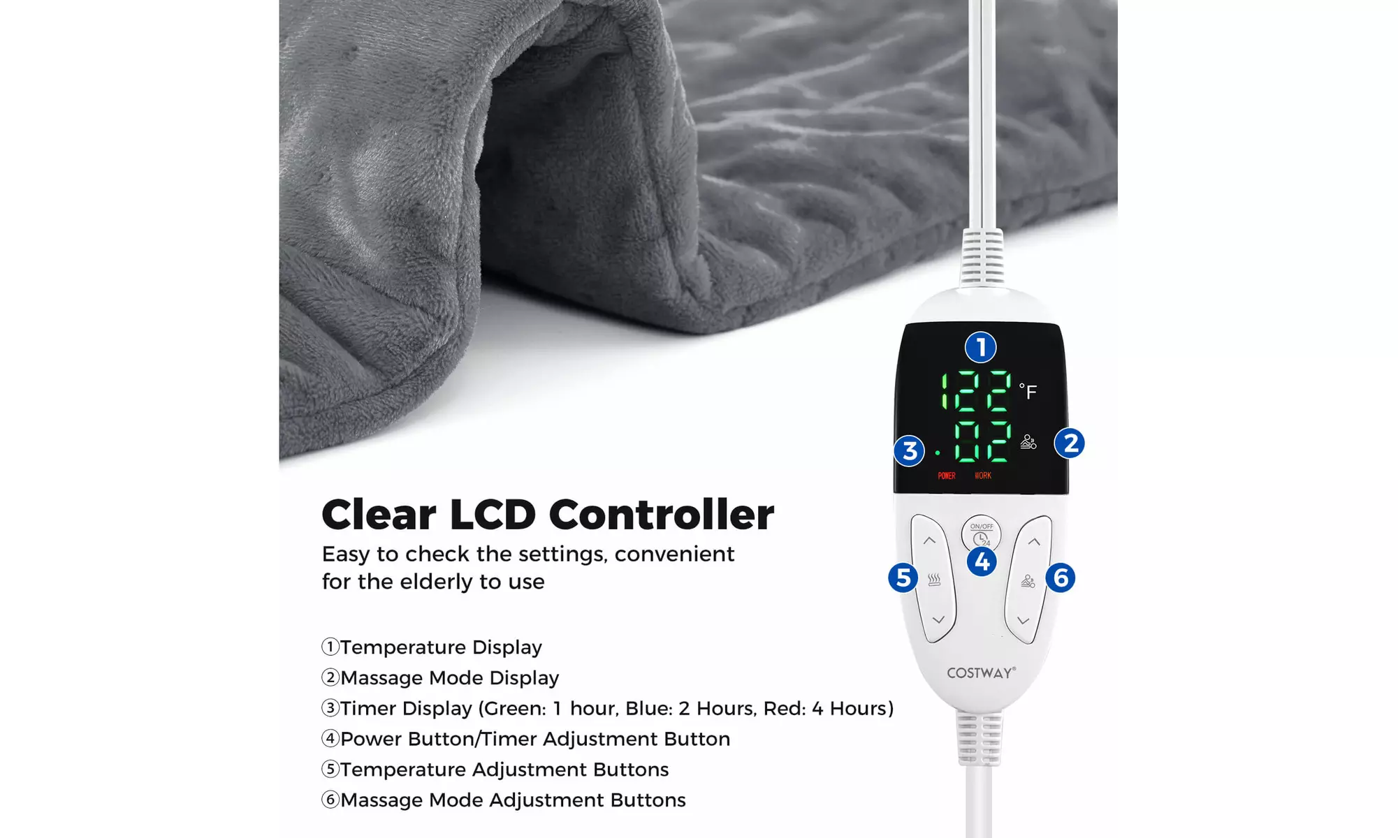 Costway Weighted Heating Pad: 2 Massagers, 5 Heat/Vibration Levels