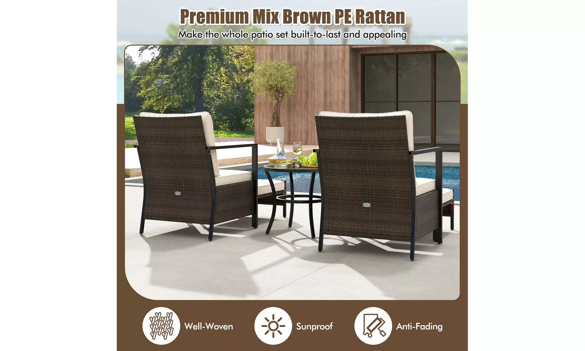 Costway 5 PCS Outdoor Furniture Set Rattan Chairs & Ottomans with Coffee Table
