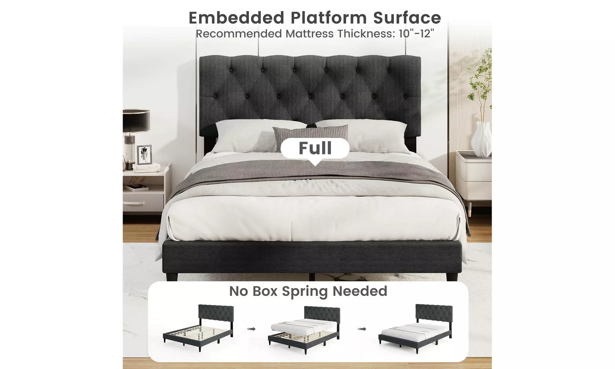 Costway Bed Frame with High Headboard and Wooden Slats