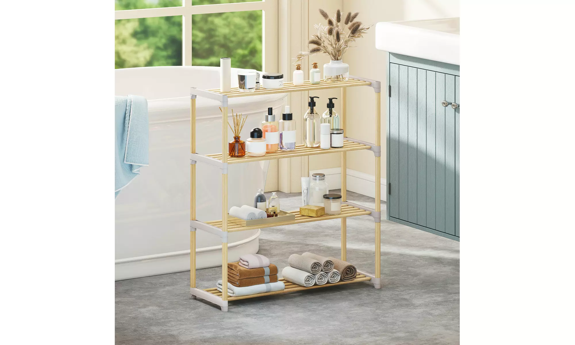 Costway Solid Wood Shoe Shelf Stand with Slatted Open Shelves for Entryway