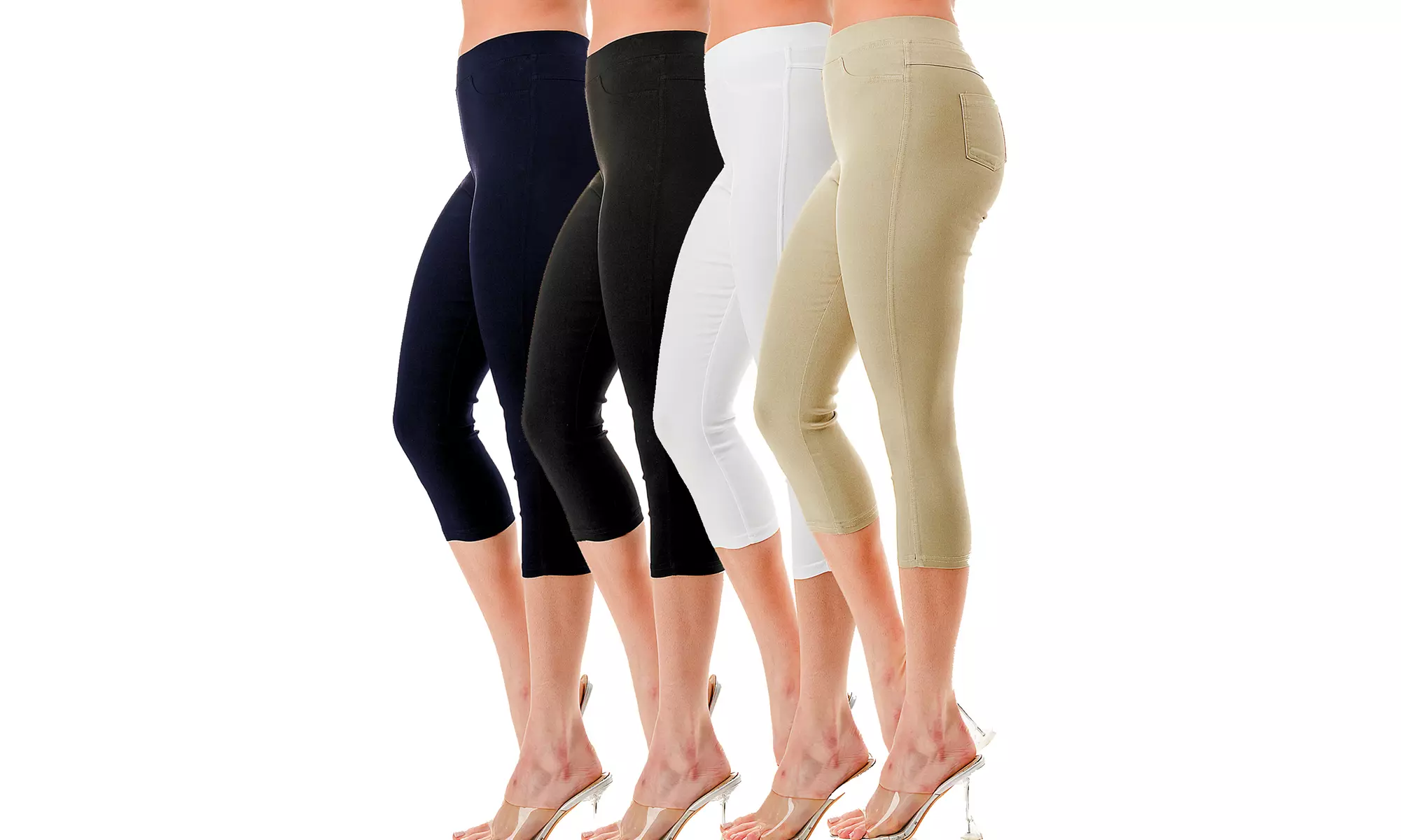 Three-Pack JVINI Women's High Waist Capris Pull-On Skinny Capri Jeggings