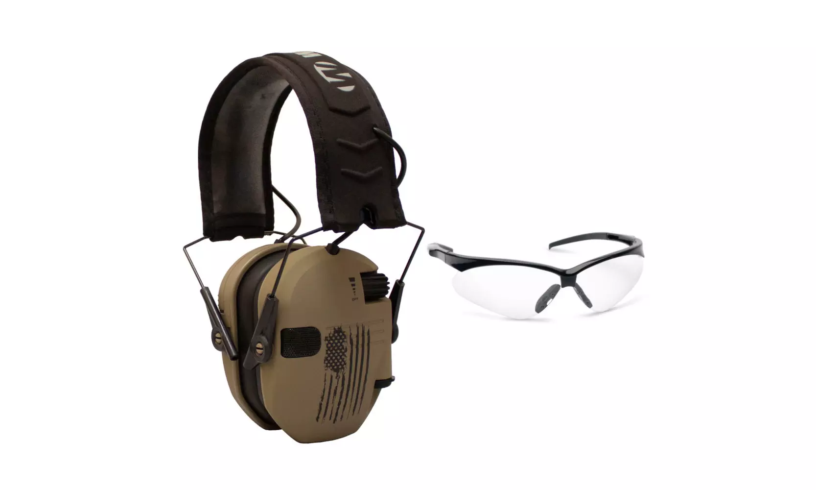 Walkers Razor Shooting Muffs (Distressed Flag) with Shooting Glasses Kit - Primary Image