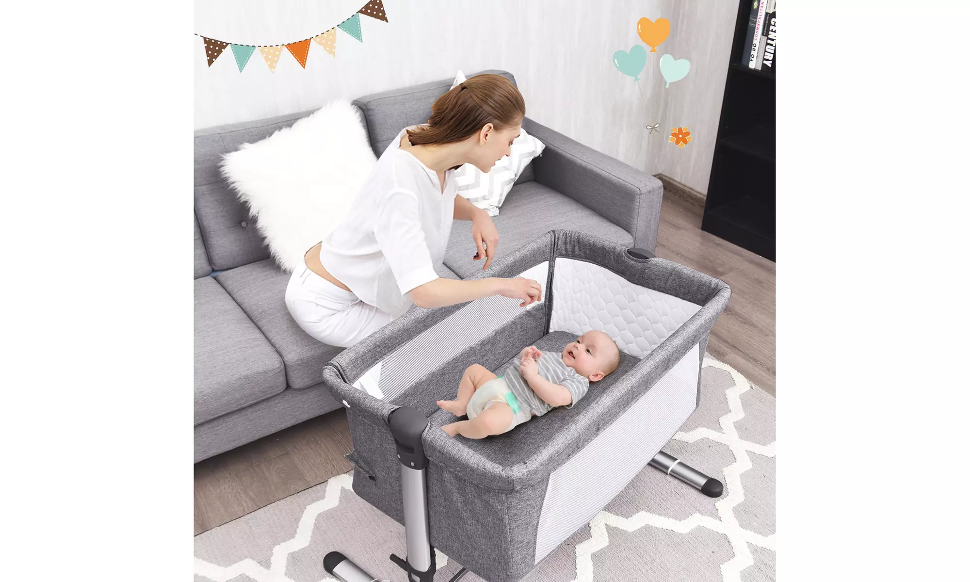 Costway Portable Baby Bed Side Sleeper Infant Bassinet Crib W/Carrying Bag Grey - Primary Image