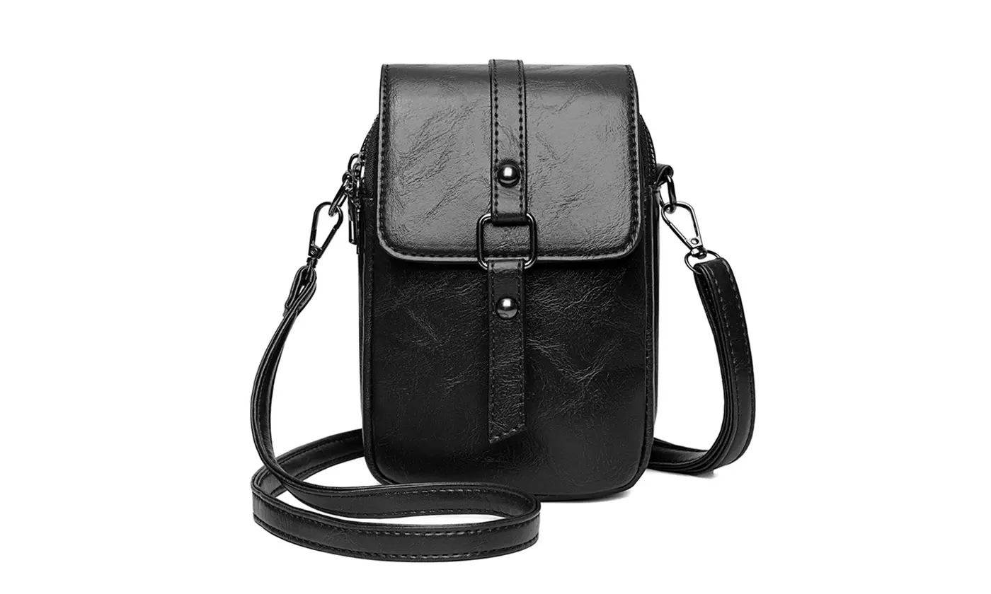ItBelongs2U Women's Vintage Leather PU Shoulder Crossbody Phone Bag
